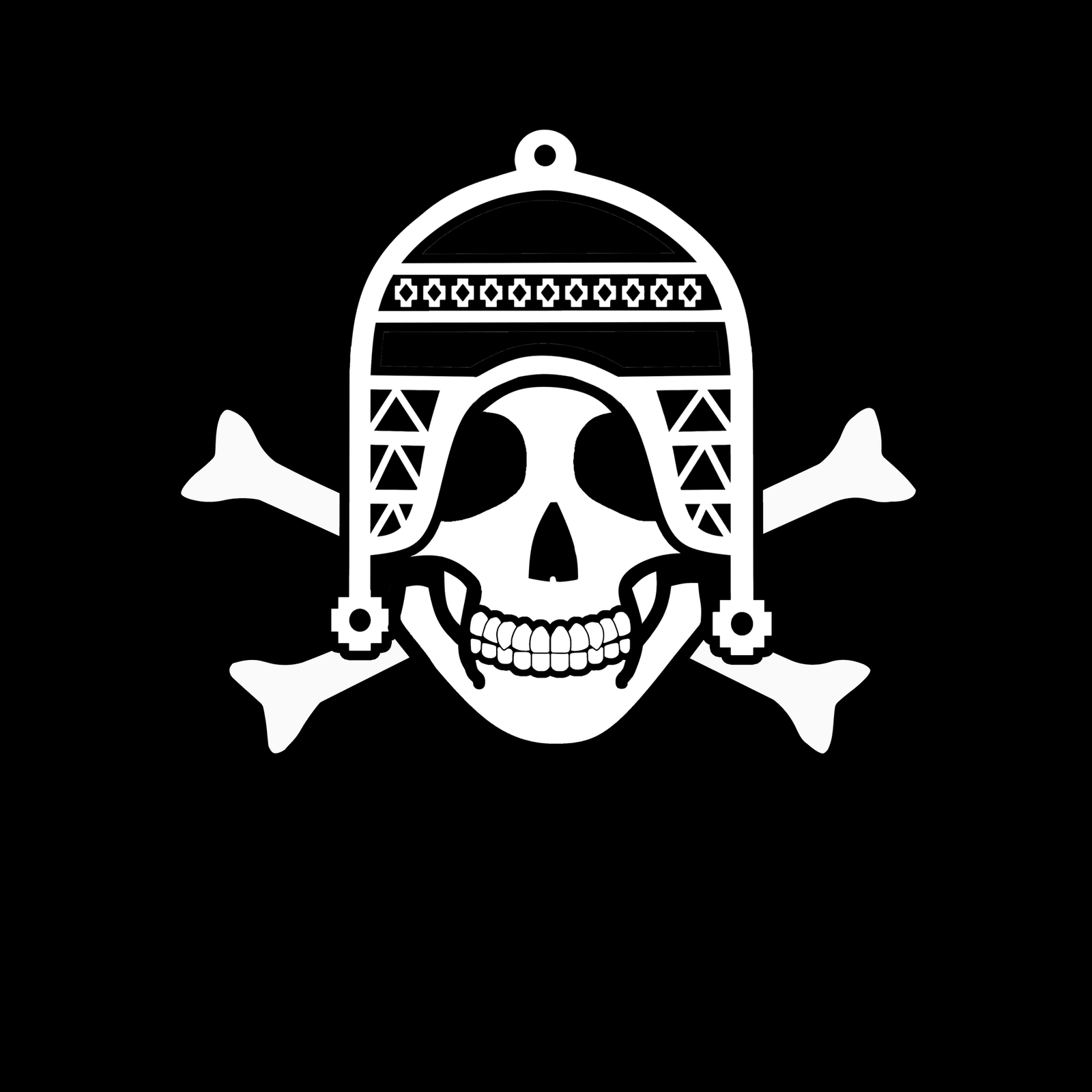 Andean skull illustration wearing an Inca-pattern chullo hat