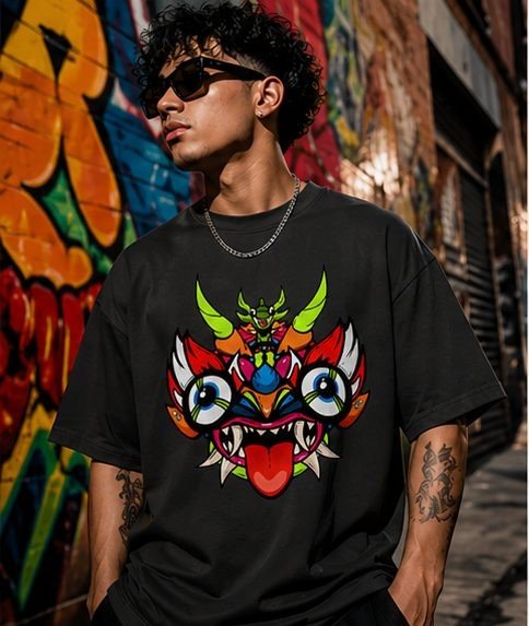 Model wearing Diablada tee on a graffiti wall