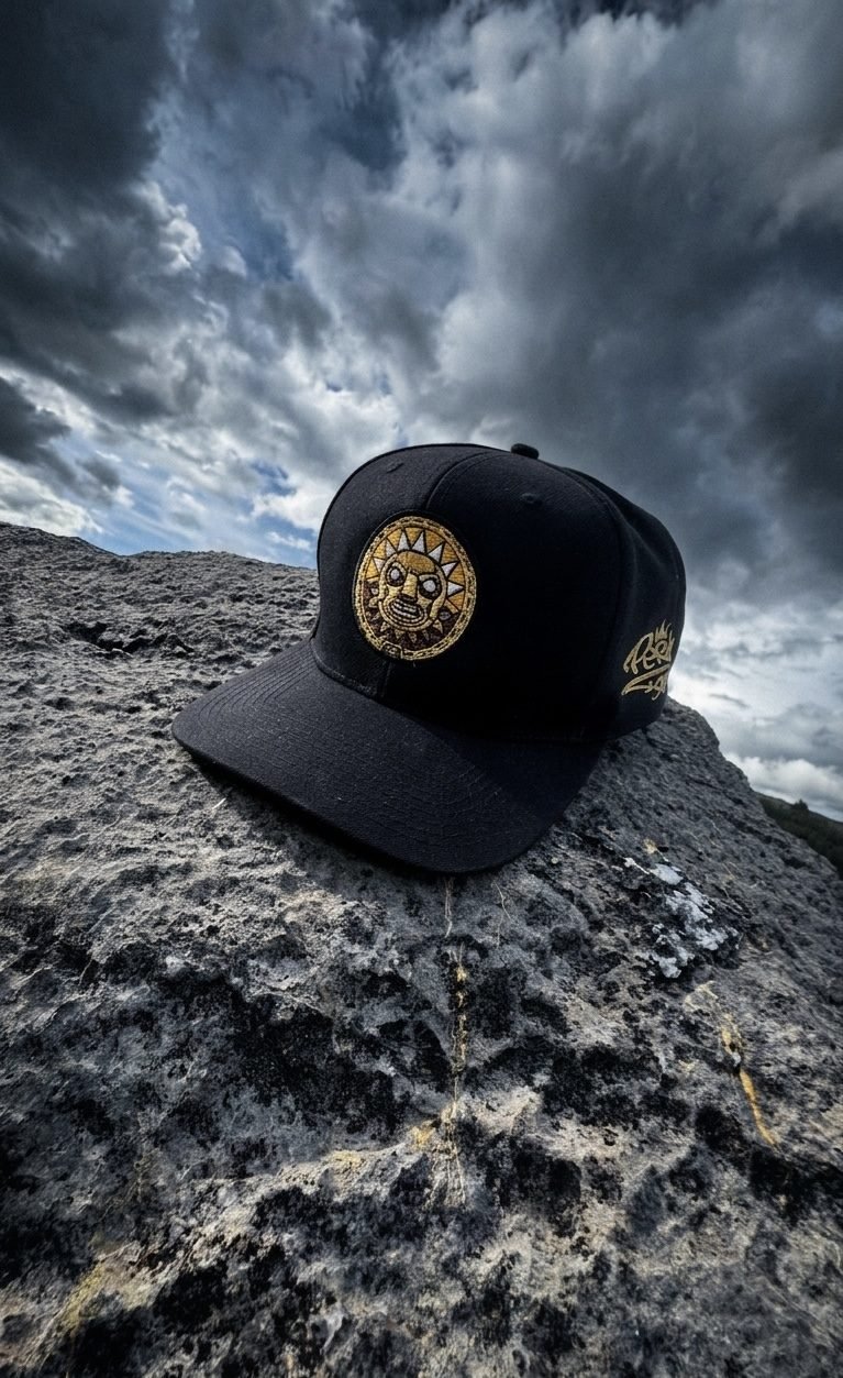 Inti cap on a rock under a dramatic stormy sky