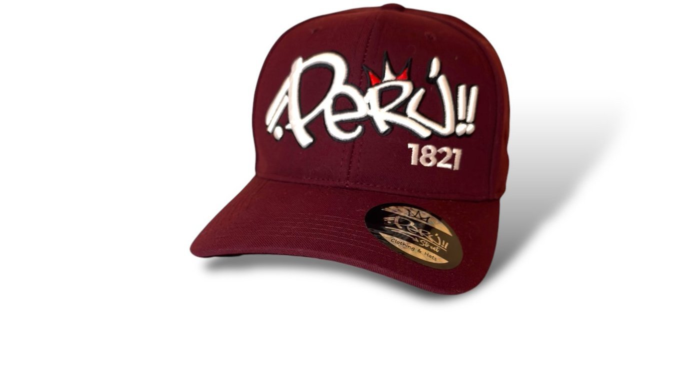 Cherry colored baseball cap embroidered Perú 1821, La Guinda
